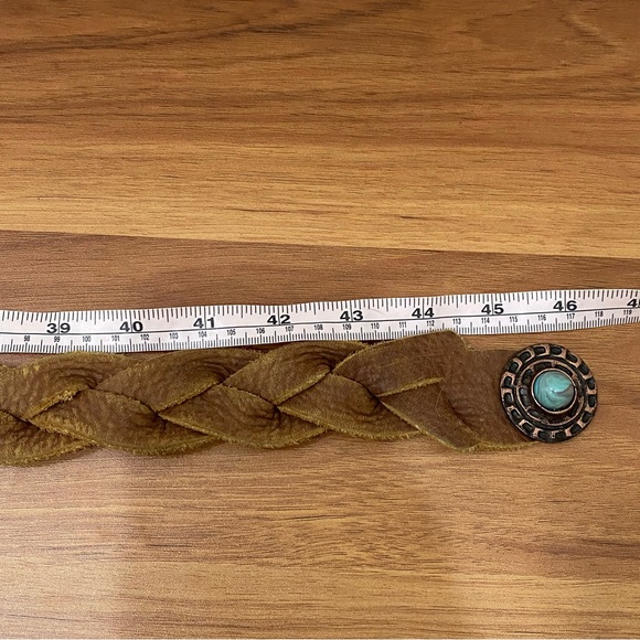 Vintage Y2K BEBE Brown Braided Leather Studded Faux Turquoise Southwestern Belt main image 8